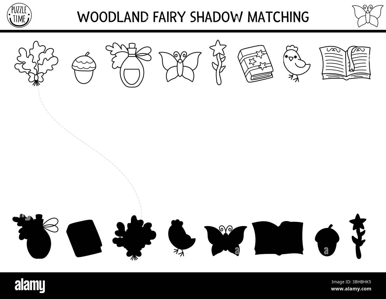 Woodland fairy black and white shadow matching activity with fantasy ...