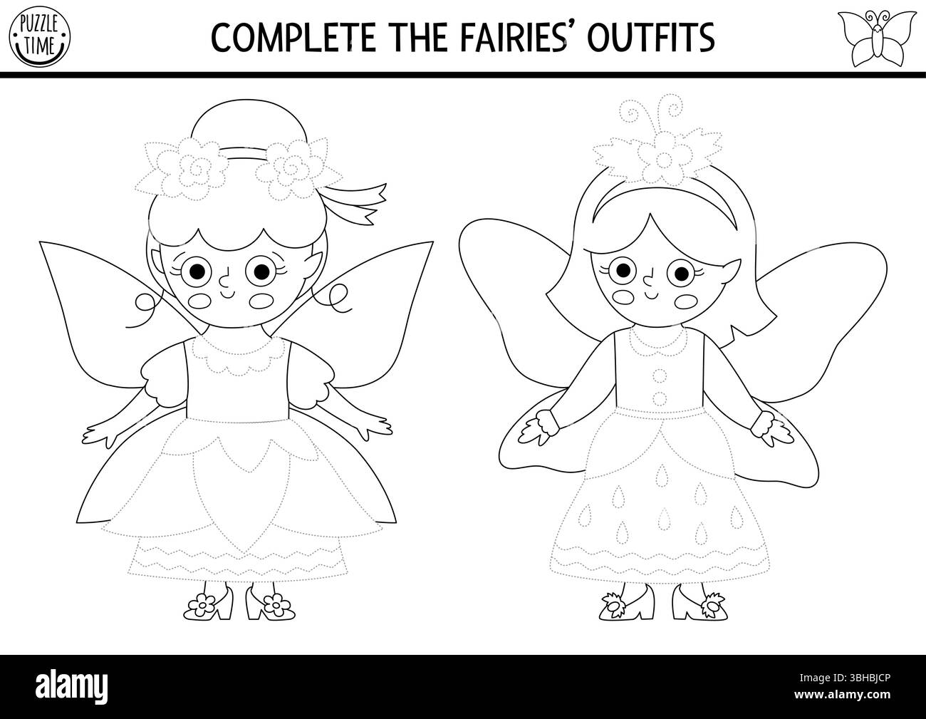 sachin and babi light blue dress Colorful and Black and White Page for Kids Coloring Book. Drawing of Cute  Little Girl in a Fairy Dress Stock Vector
