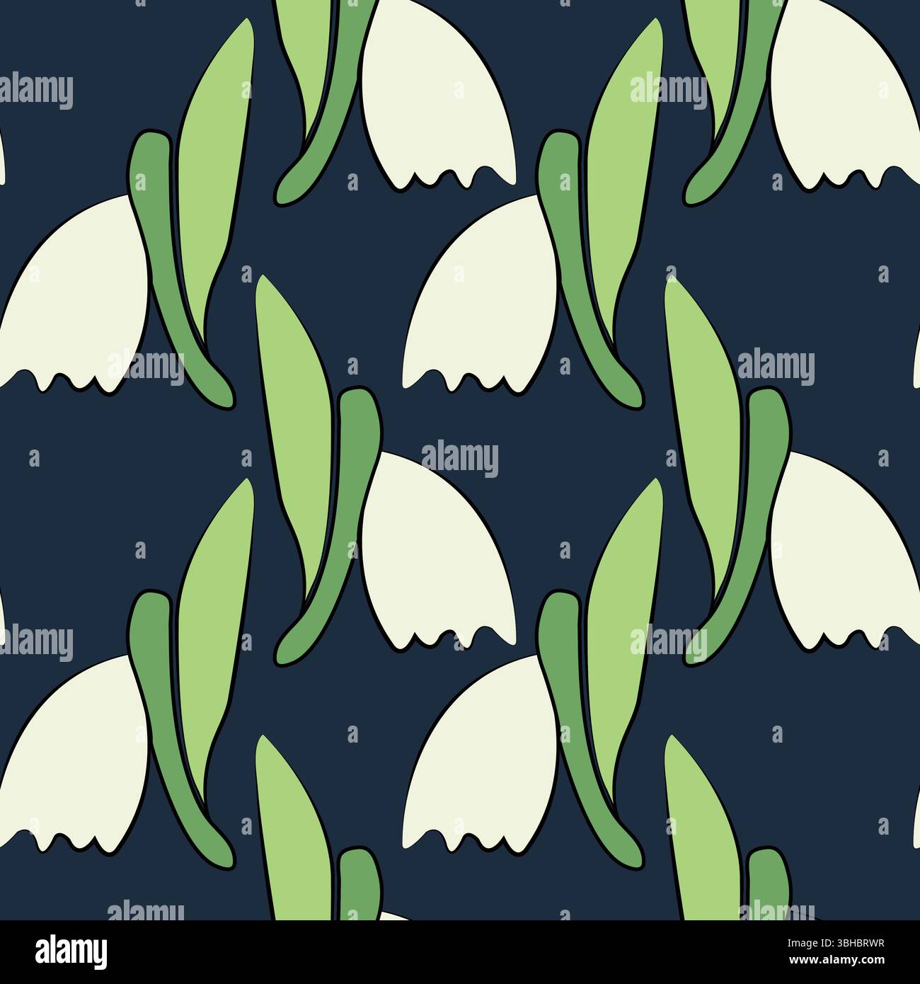 Snowdrop stylized drawing seamless pattern Stock Vector