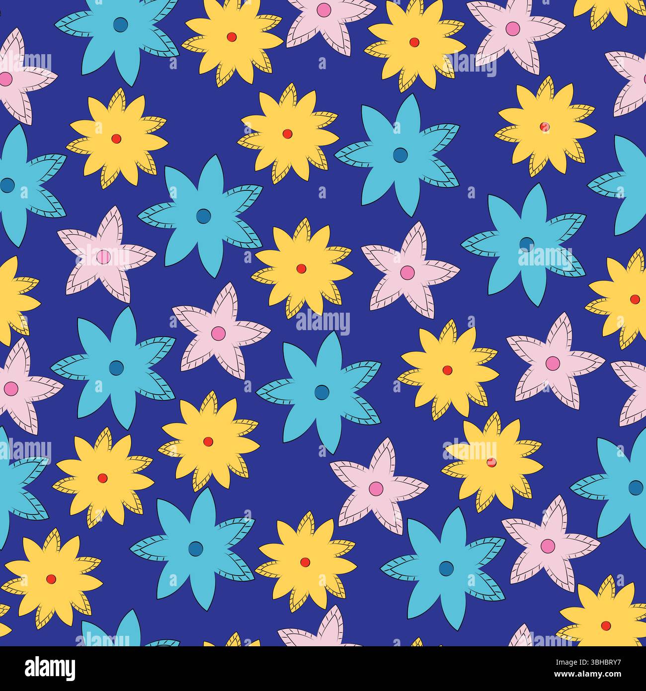 Seamless pattern with stylized flowery ornamentsSeamless pattern with decorative elements. Vector illustration. Blue background. Stock Vector