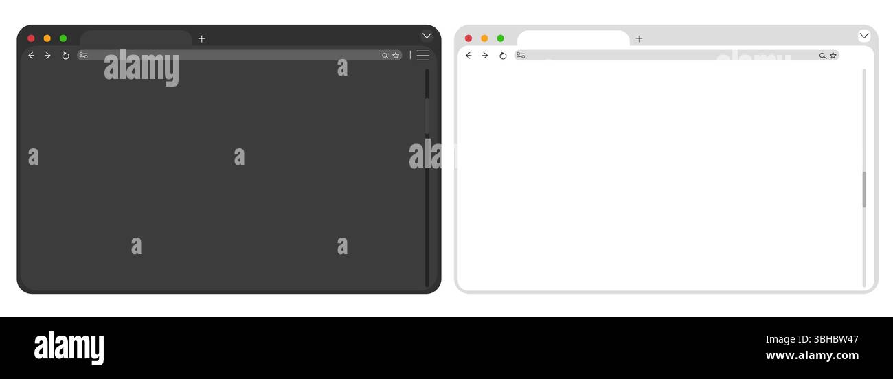 Web browser mockup window in dark and light mode modern flat simple line. web interface blank. Frame screen webpage ui template, interface bar. Vector illustration Stock Vector