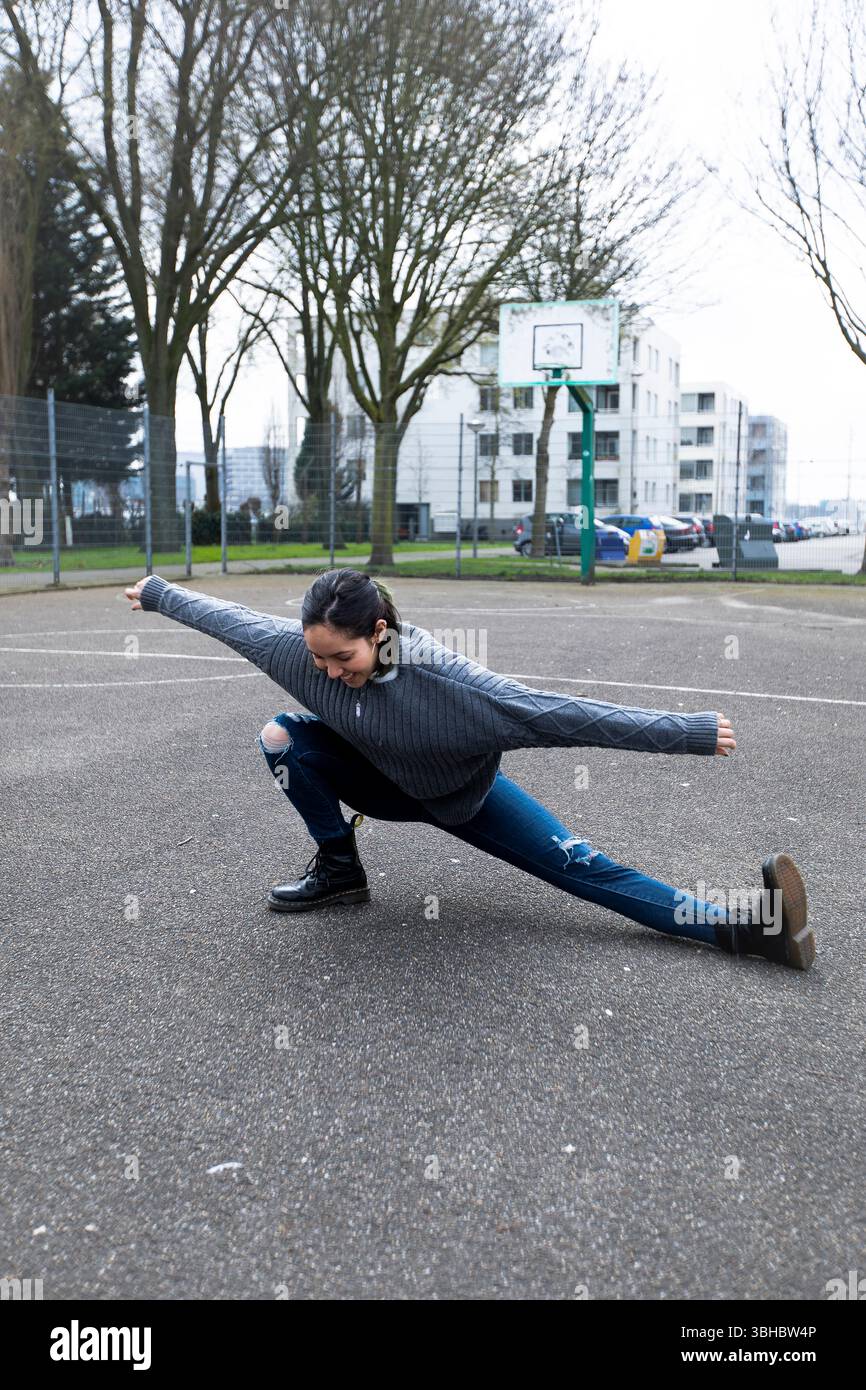 Street dancer practicing in the city. Stock Photo