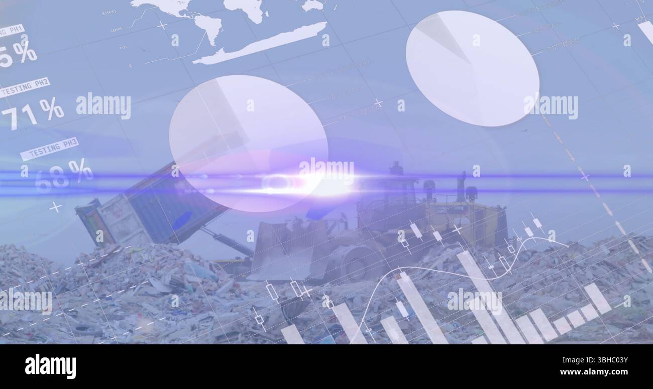 Image of multiple graphs and data moving over garbage trunk unloading ...