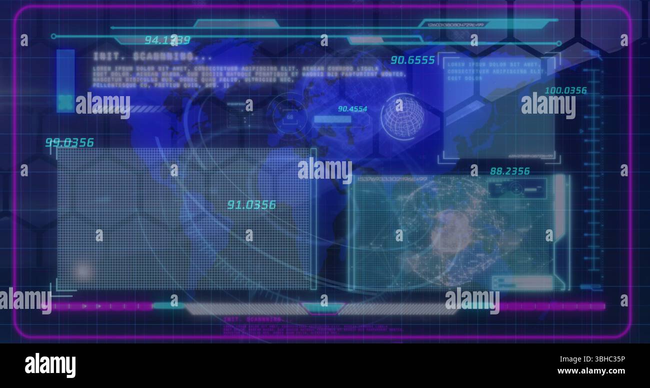 Image of financial data processing against world map on digital interface Stock Photo
