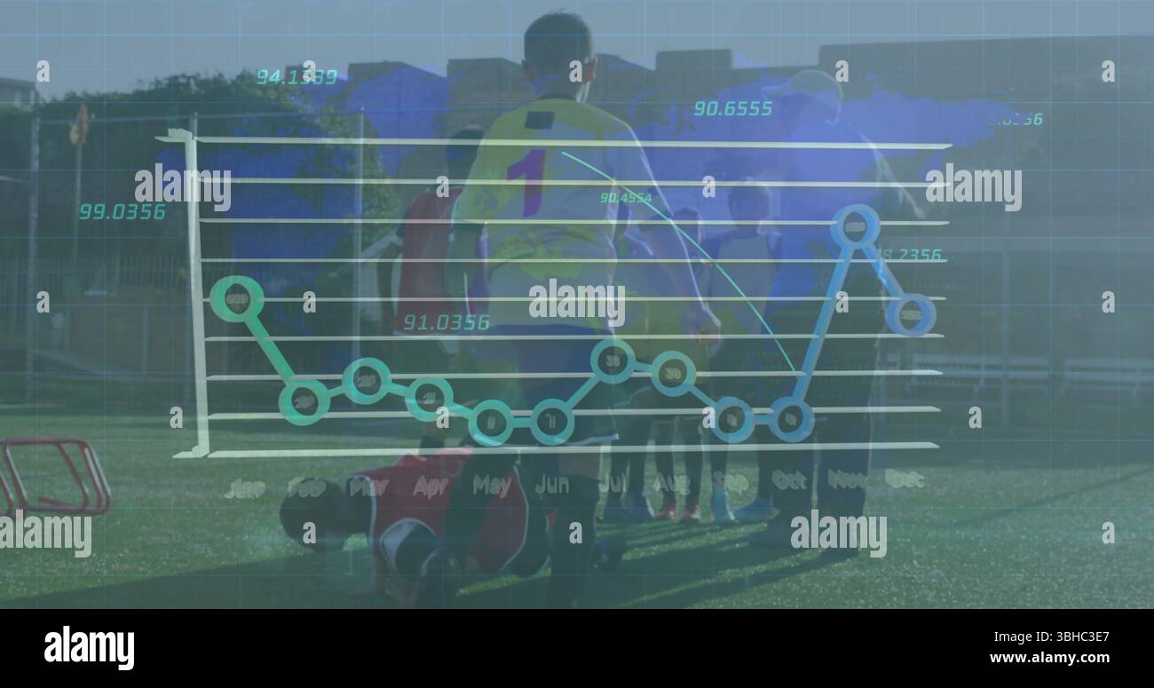Football Statistics Line Graph Image of statistics and data processing over diverse football players ...