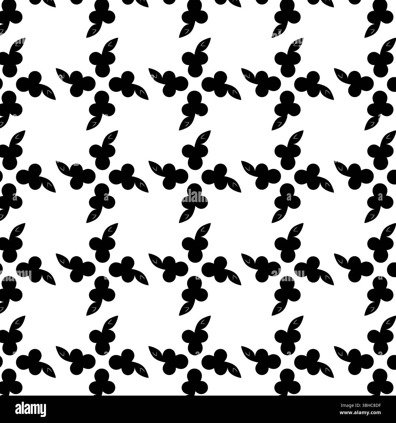 Black Seamless Floral Star Pattern - Geometric Botanical Design Stock Vector