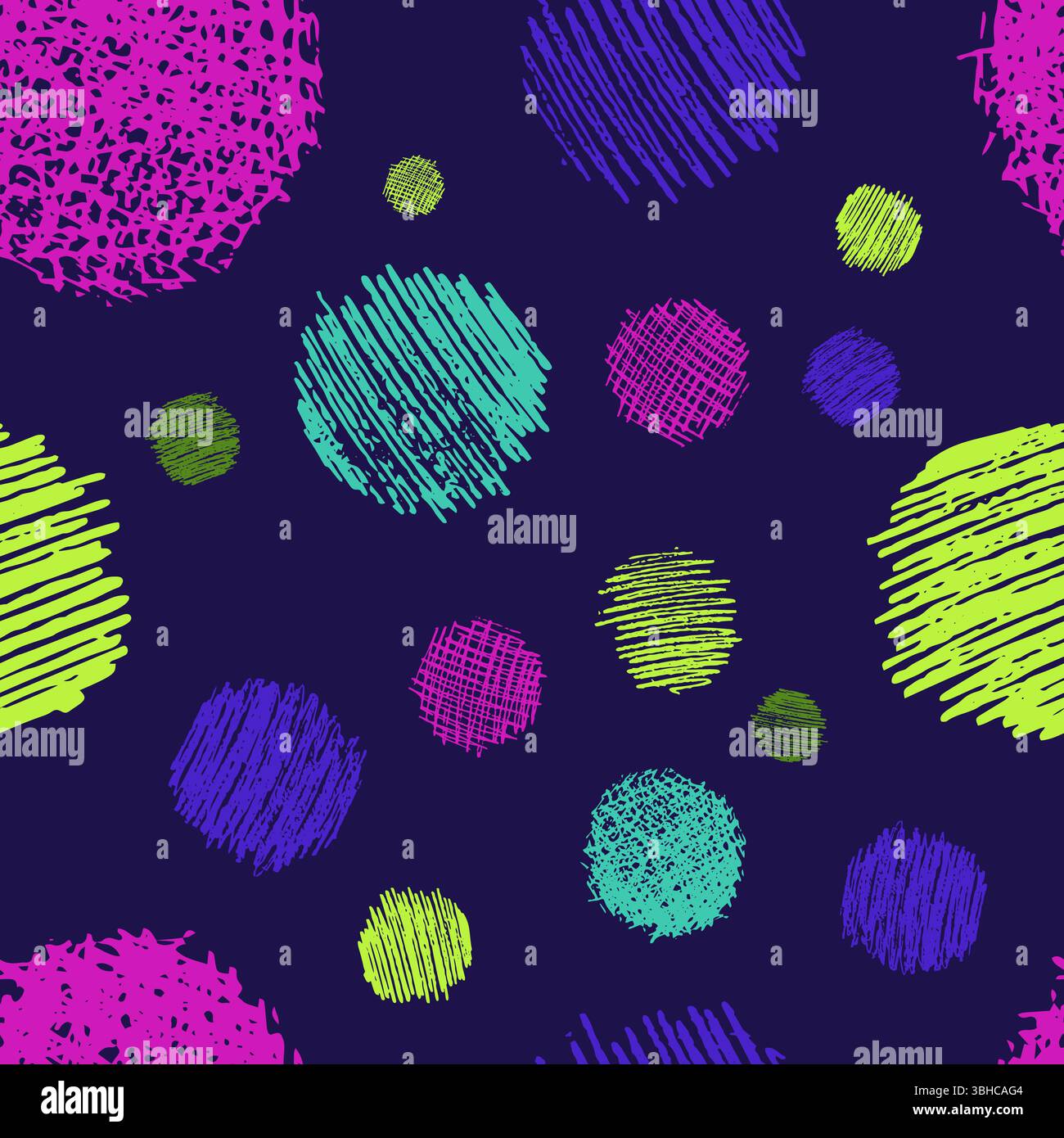 Seamless pattern with hand drawn black circle scribble smear. Abstract grunge texture. Vector illustration Stock Vector