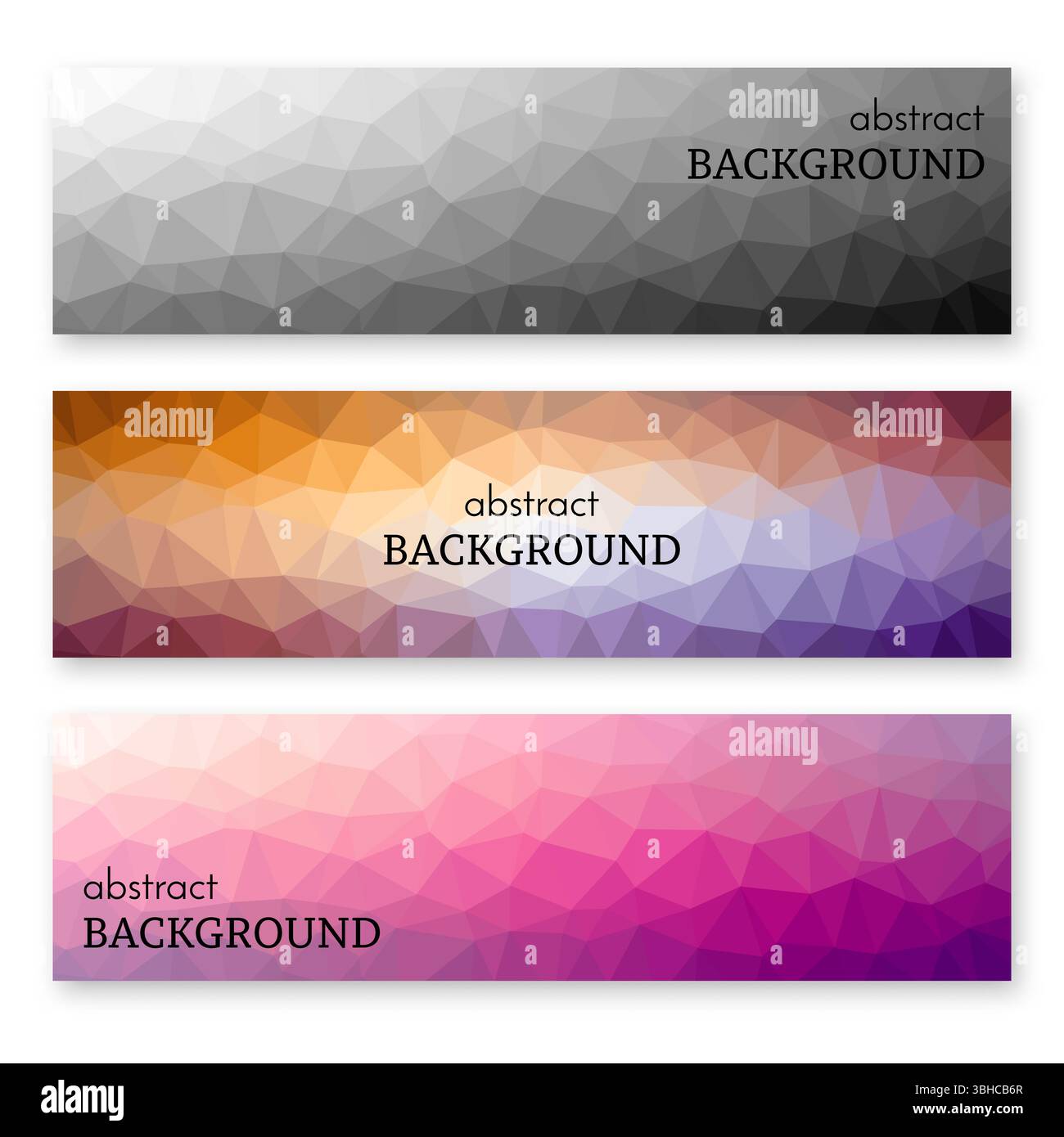 Set of three multi colored banners in low poly art style. Background with place for your text. Vector illustration Stock Vector