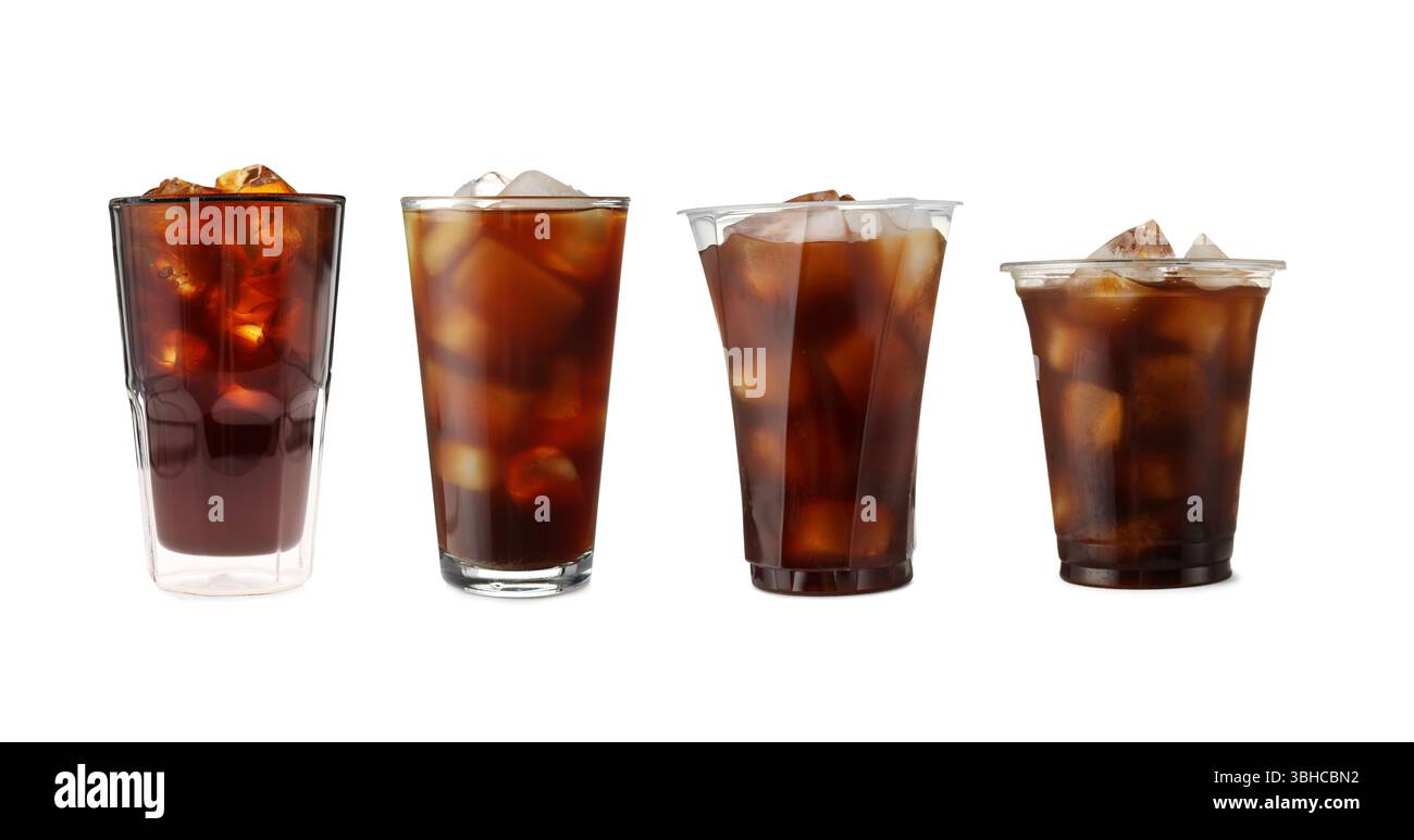 Set Of Refreshing Iced Coffee Drinks Isolated On White Stock Photo Alamy