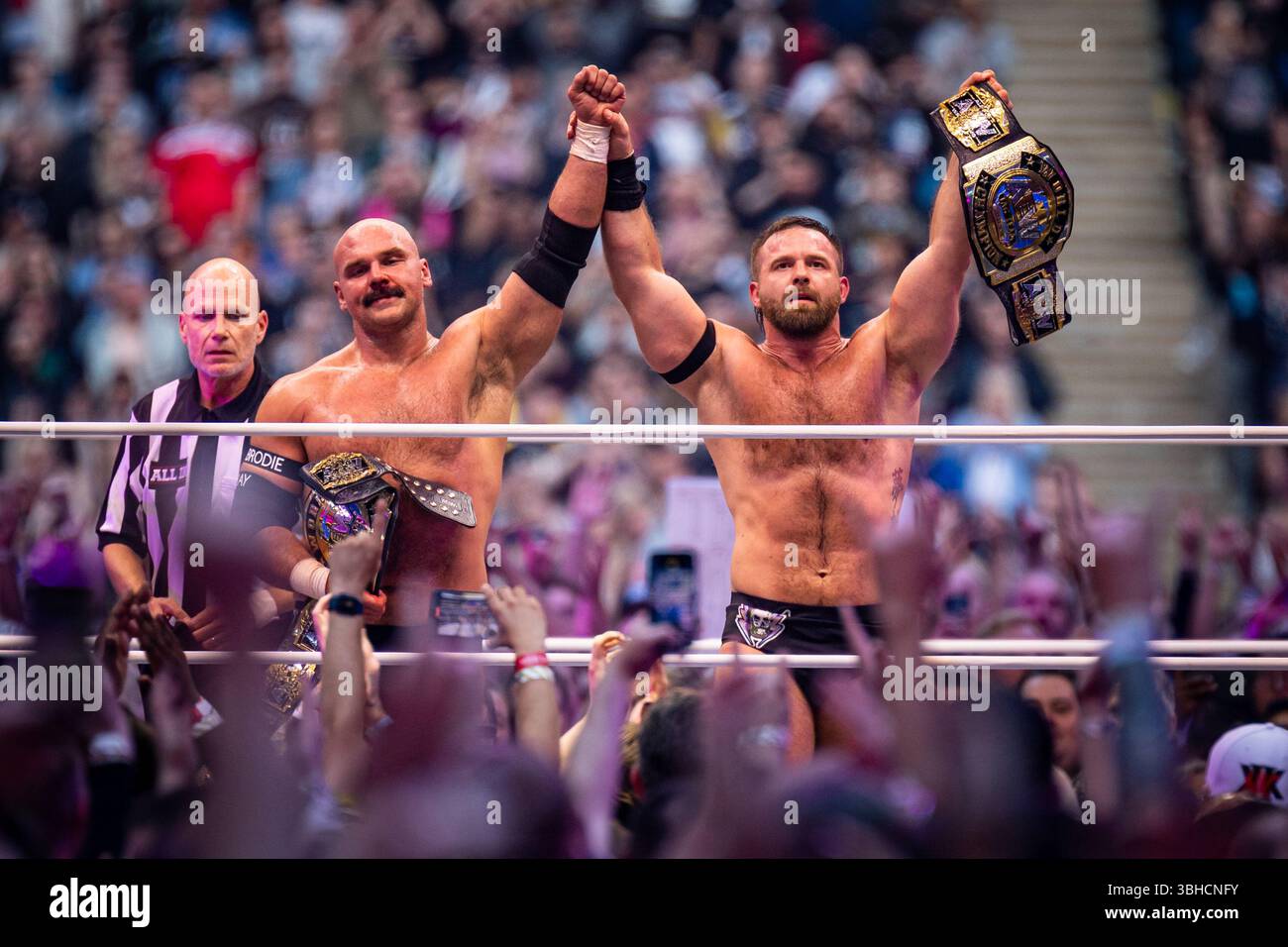 Cash Wheeler and Dax Harwood at All Elite Wrestling: All In 2023, at Wembley Stadium, London Stock Photo