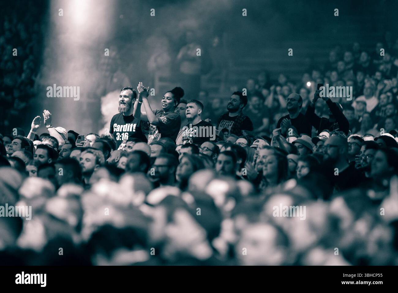 Fans cheering at WWE Clash at the Castle 2022, in Cardiff, Wales Stock Photo