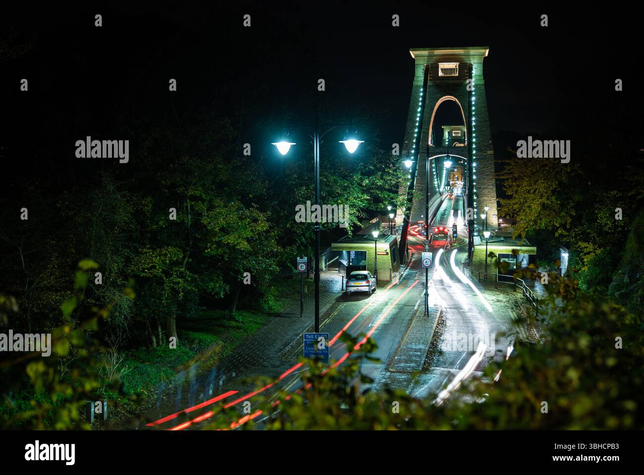 View of Clifton Suspension Bridge in Bristol at night, UK Stock Photo