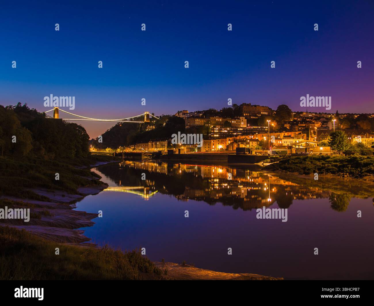 View of Clifton Suspension Bridge in Bristol at sunset, UK Stock Photo
