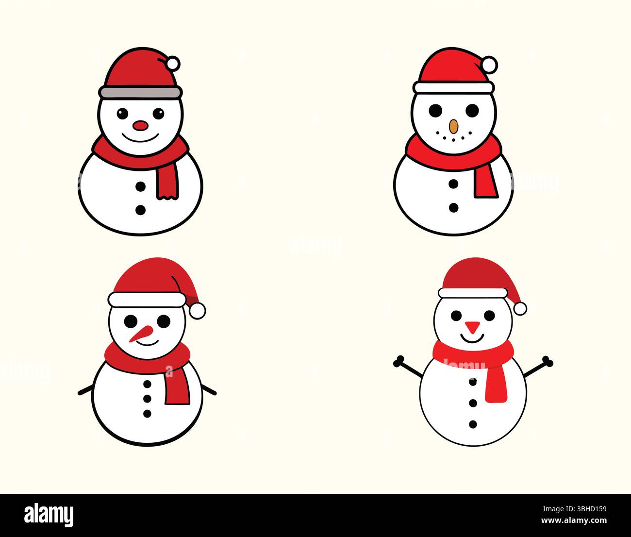 Adorable Christmas Snowman Illustrations Four Festive Designs for Holiday Projects Stock Vector