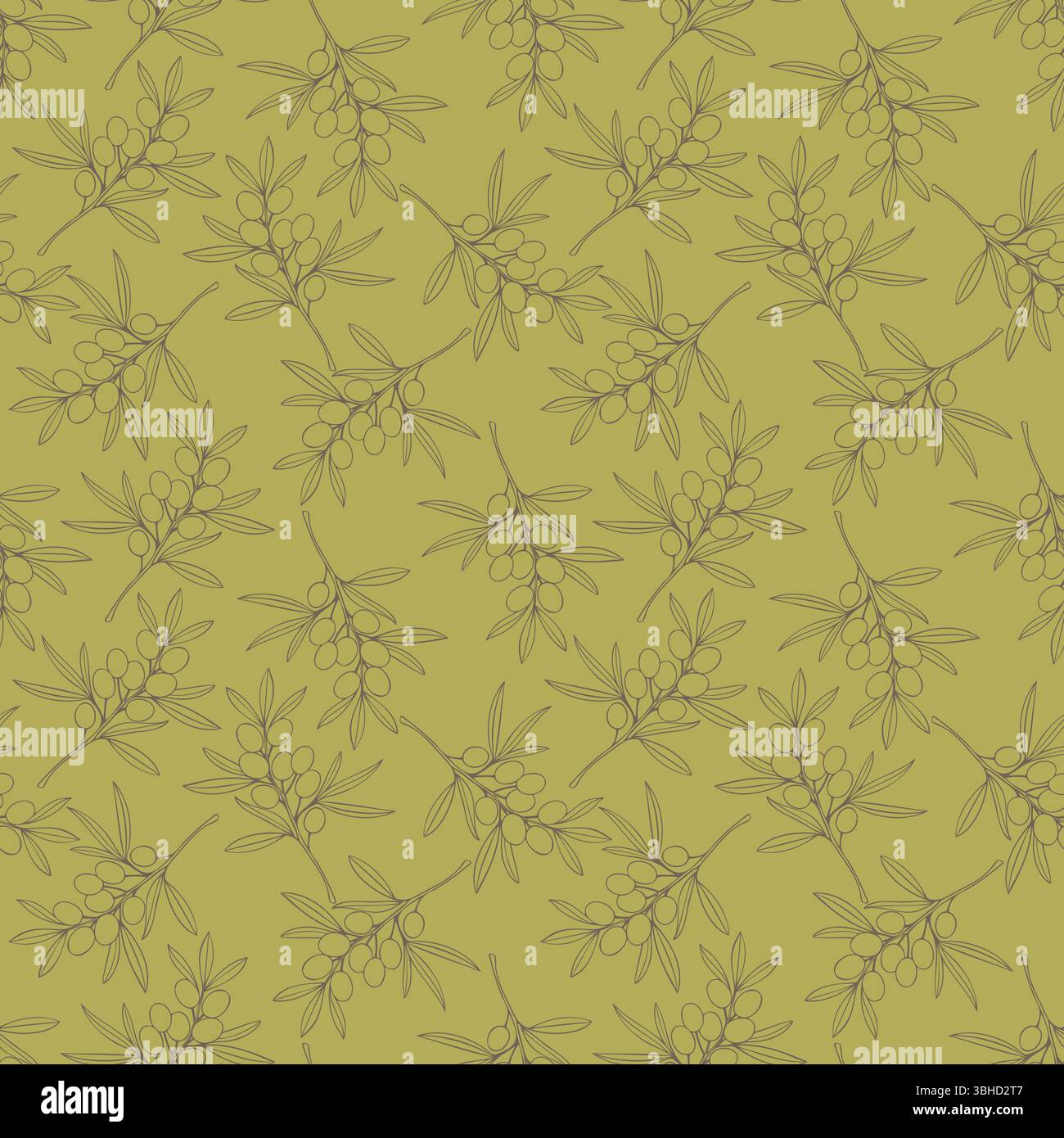 Pattern with Olives fruits, light outline olive branches. Vector illustration Stock Vector