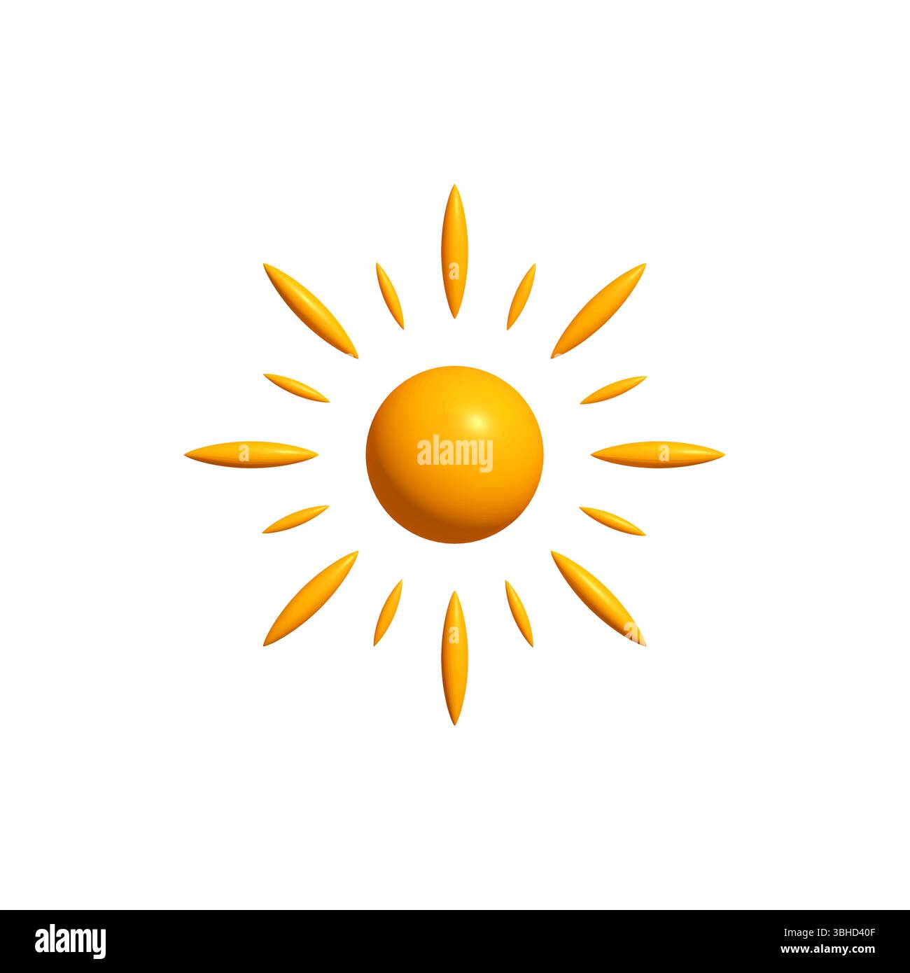 Bright Sunny 3D Sun Icon with Joyful Rays, Isolated on White Background ...