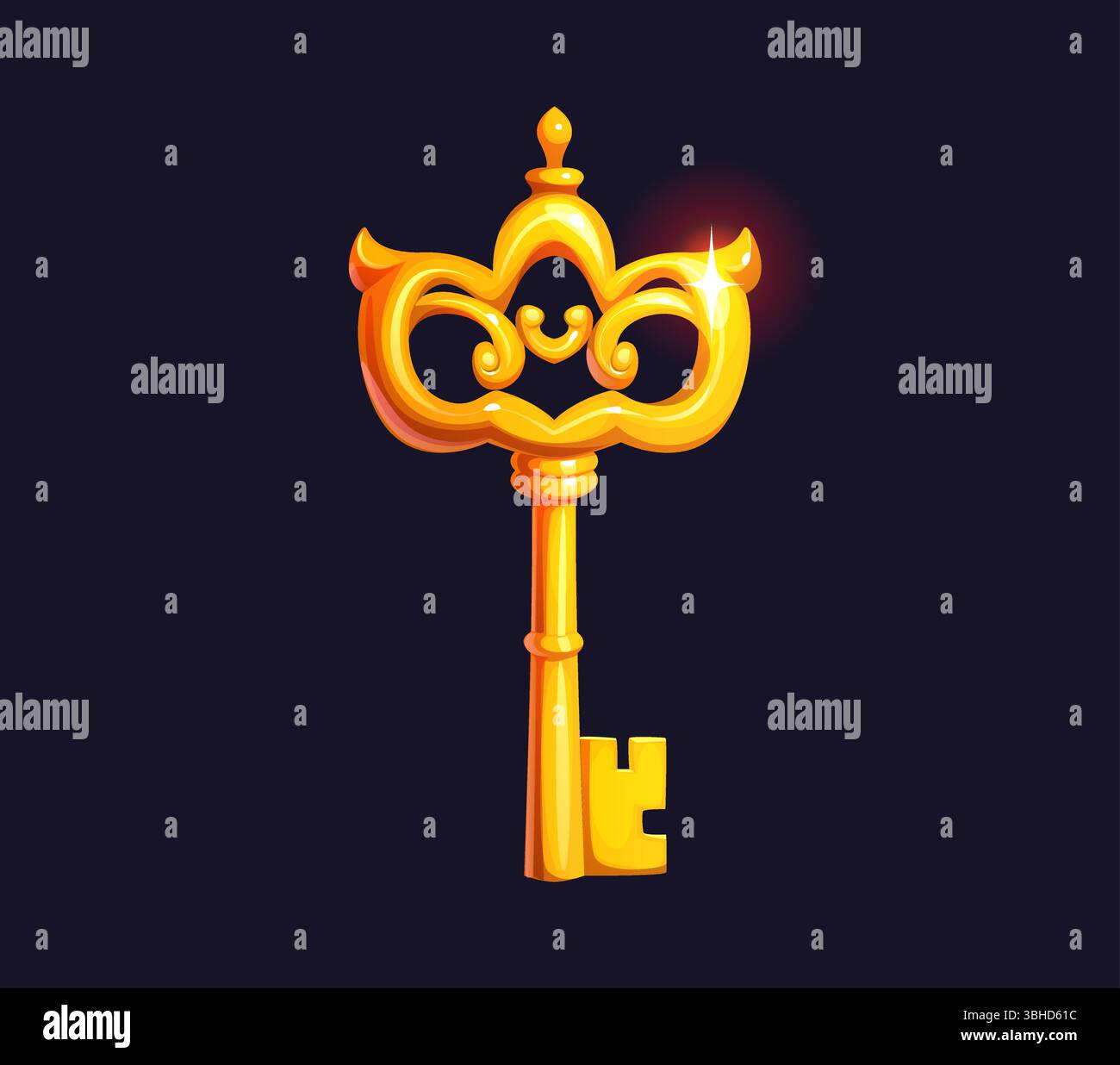 Cartoon medieval golden key. Ancient treasure chest or medieval royal ...