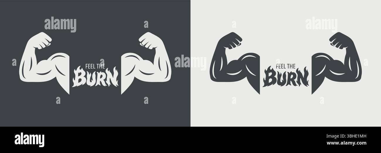 Feel the Burn. Vector Muscular Arms Fitness Logo. Gym and Bodybuilding ...
