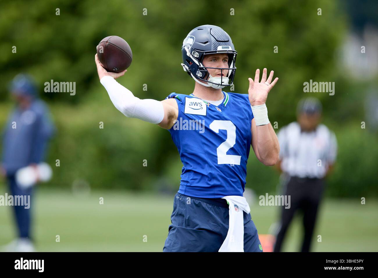 Seattle Seahawks quarterback Drew Lock makes a pass during NFL football ...