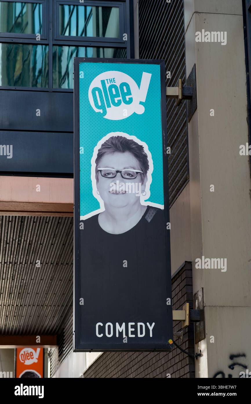 Sign advertising comedian Jo Brand at The Glee Comedy Club. Glasgow, Scotland, UK, Europe Stock Photo
