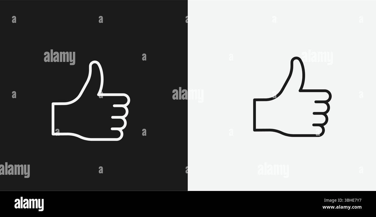 White Outline Icon Thumbs Up Gesture on Black and White Backgrounds ...