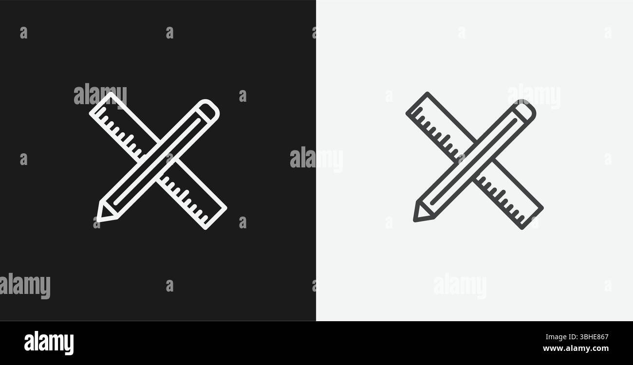 Crossed Ruler and Pencil on Black and White Backgrounds, Representing ...