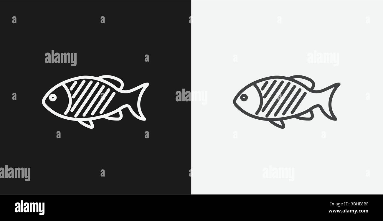Fish with Grill Marks on Black and White Backgrounds, Representing ...