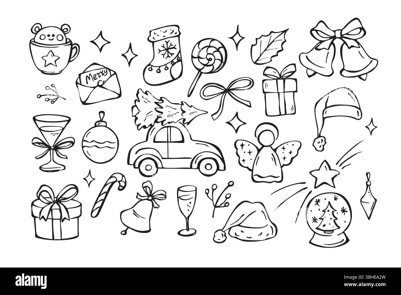 Set of Christmas outline doodles Stock Vector Image & Art - Alamy