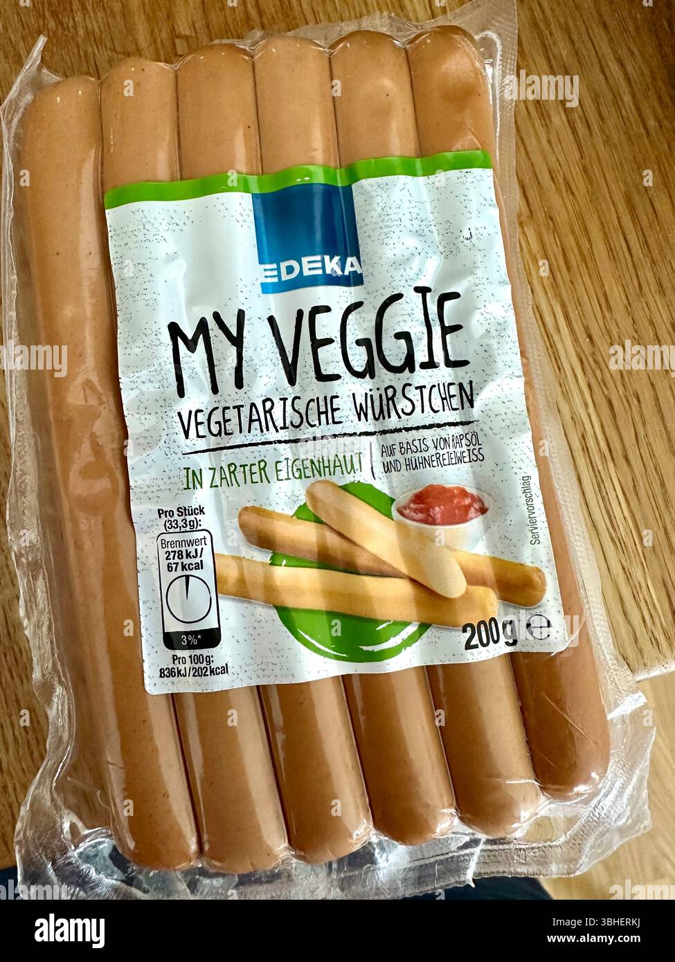 A packet of the German My Veggie vegetarian sausage Stock Photo