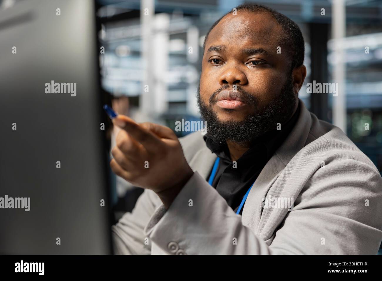 Data center computer scientist inspecting gear, doing maintenance tasks ...