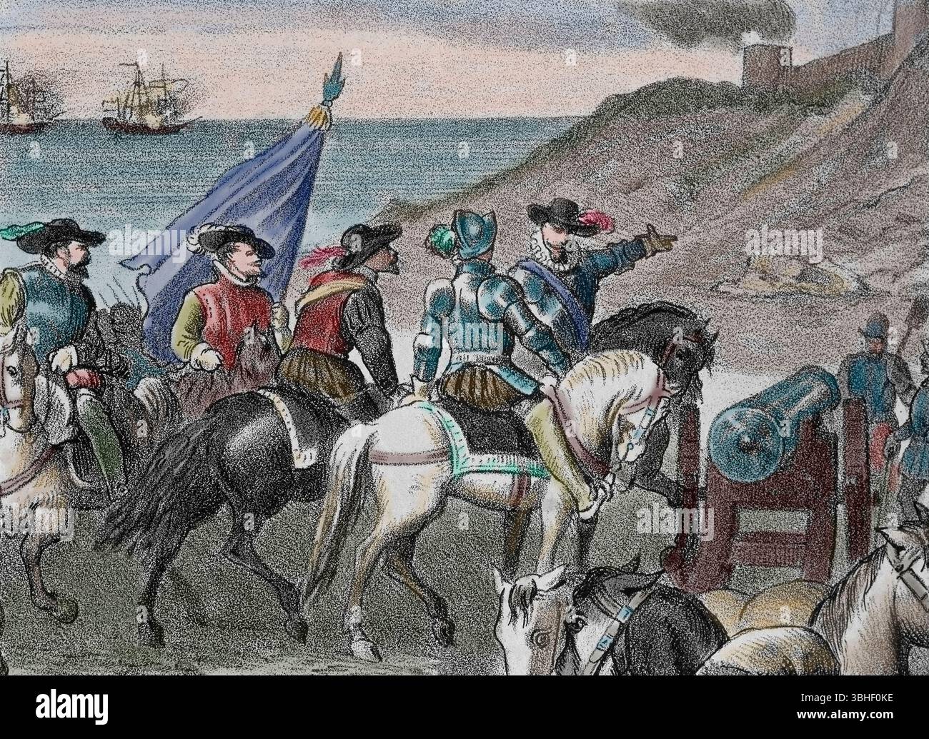 Second Spanish occupation of Rock of Velez de la Gomera, 1564  (coast of North Africa) Reign Felipe II. command of Garcia Alvarez de Toledo, 4th Marqu Stock Photo