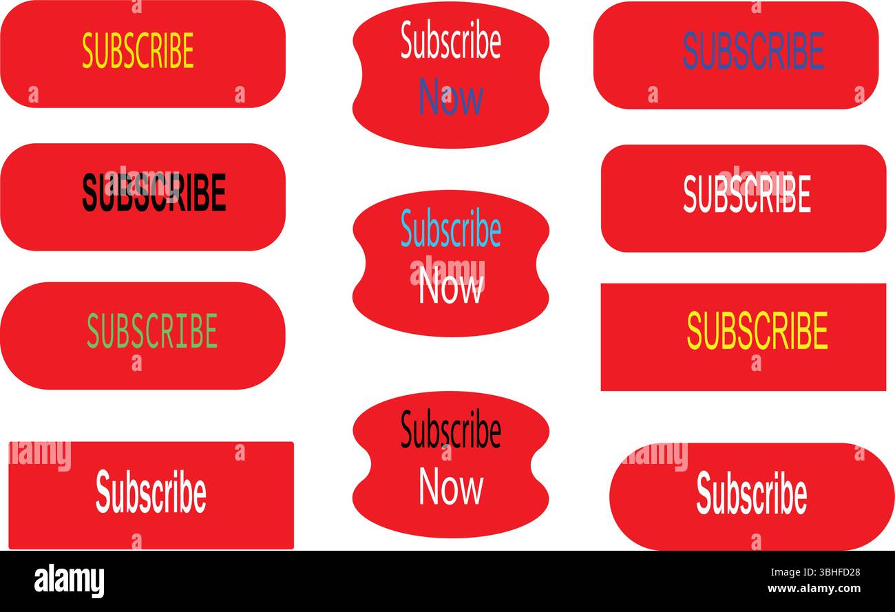 Bright Red Subscribe Button Vector Set for YouTube, Blog, Video ...