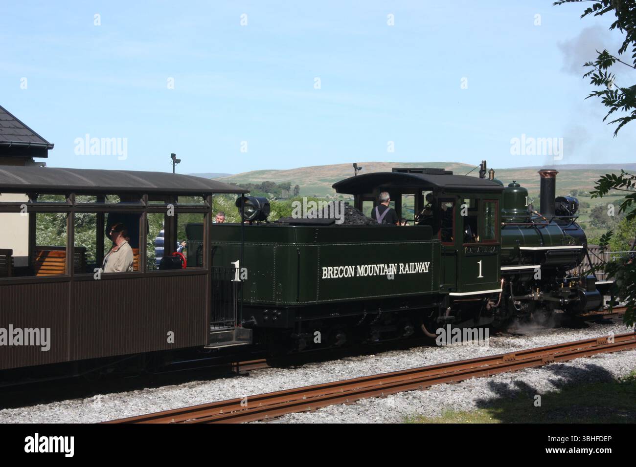 Steam locomotive of the Brecon Mountain Railway at Pant Station, Merthyr Tydfil, Wales, UK Stock Photo