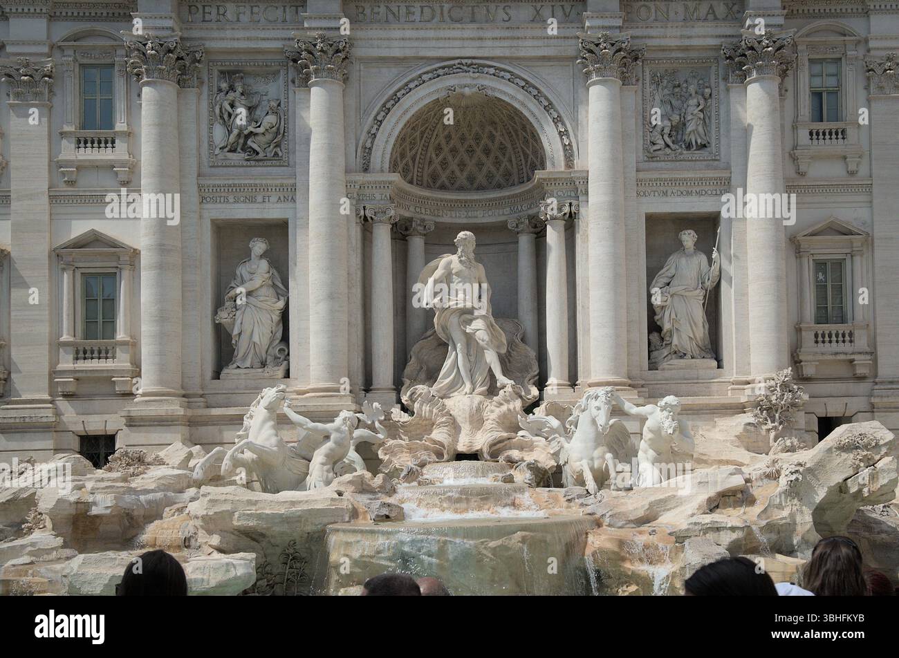 Trevi Fountain's Mythological Figures and Gushing Waters Stock Photo