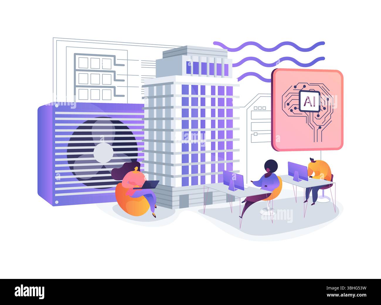 Energy-Efficient Office HVAC Systems abstract concept vector ...