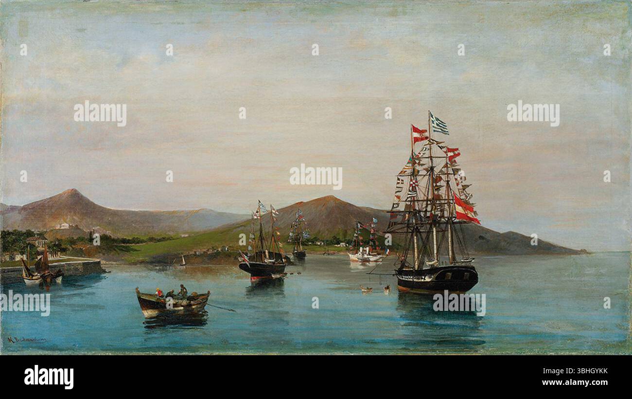 Konstantinos Volanakis - Flag Decked Ships Stock Photo - Alamy