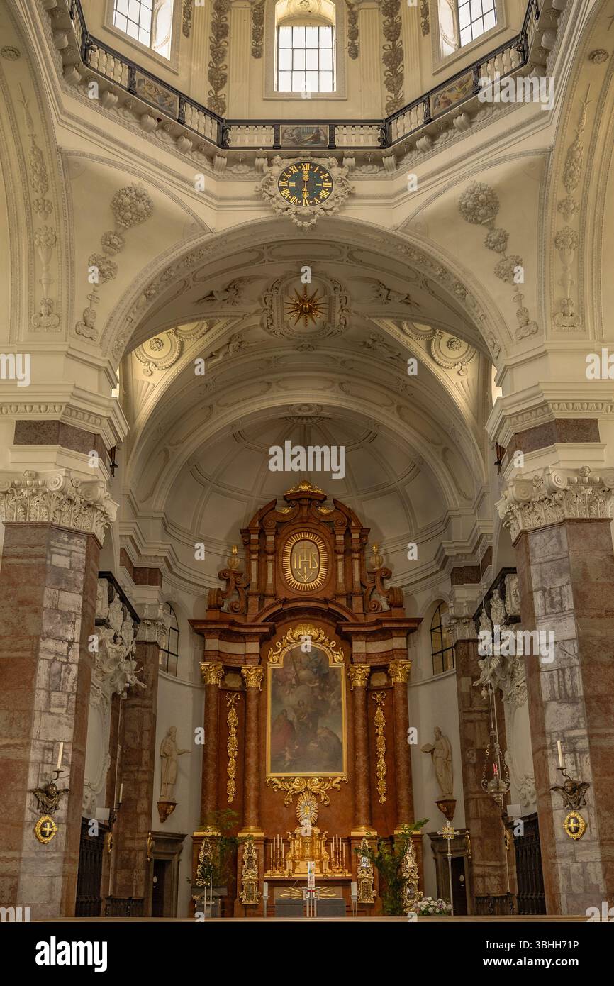 Interior view of the Jesuit Church in Innsbruck, Austria, featuring an ...