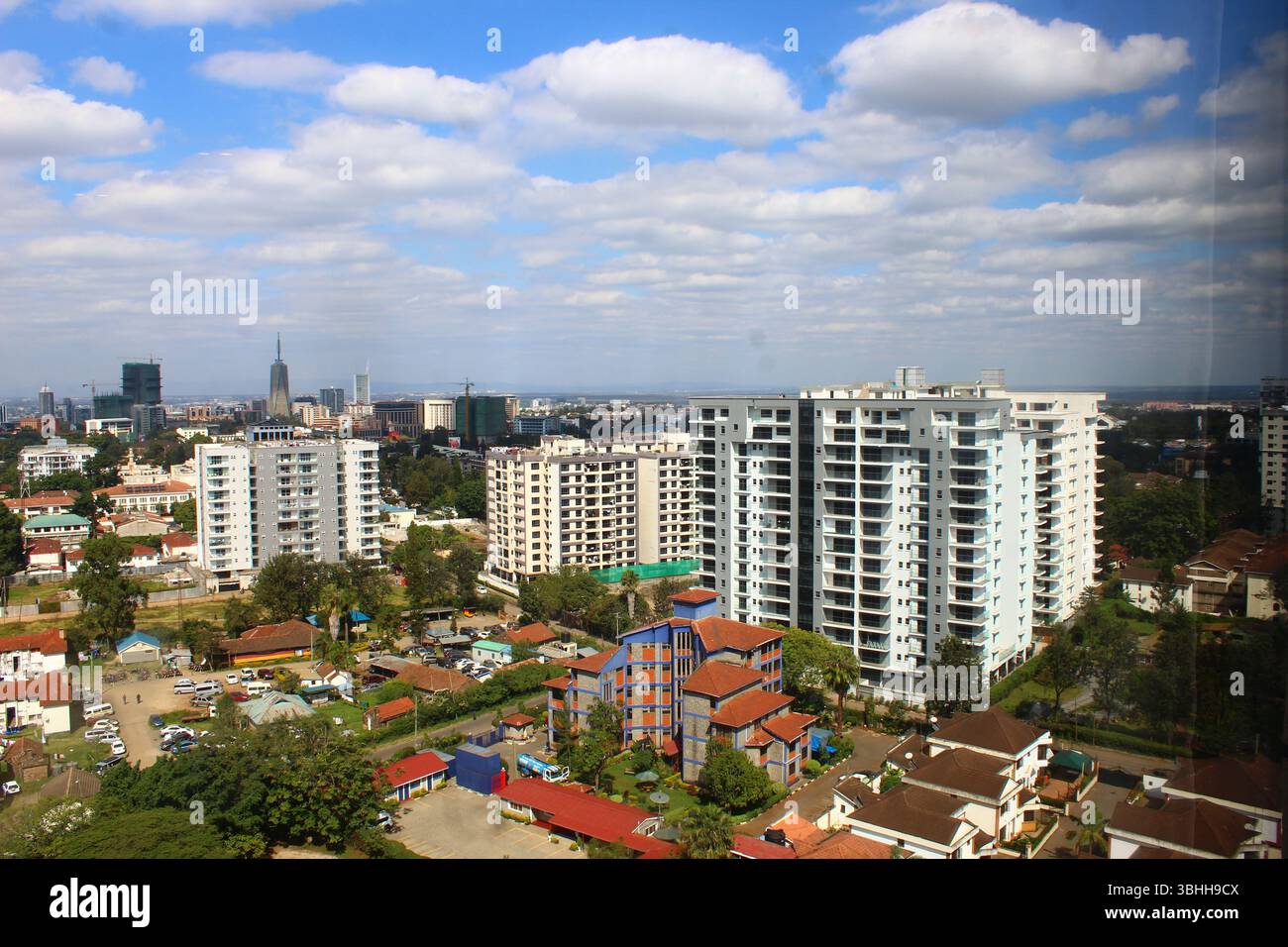 Aerial view of modern high-rise apartment buildings and residential ...