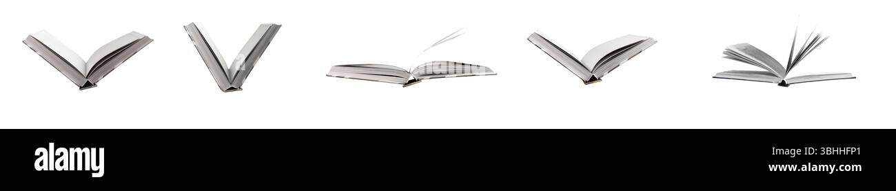 Open book with pages flipping, symbolizing education and knowledge. Motion and dynamic action as pages flutter, representing the flow of information a Stock Photo
