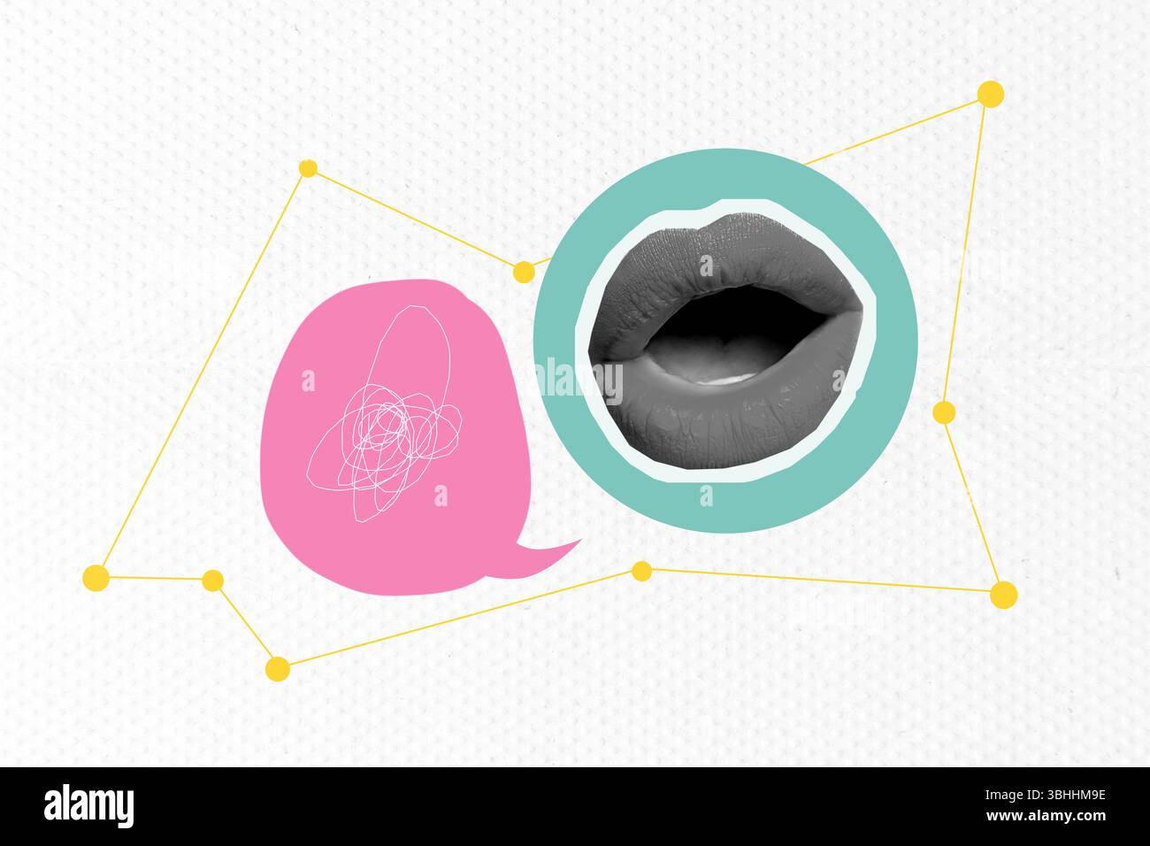 Template collage design trend artwork 3D sketch of communication bubble ...