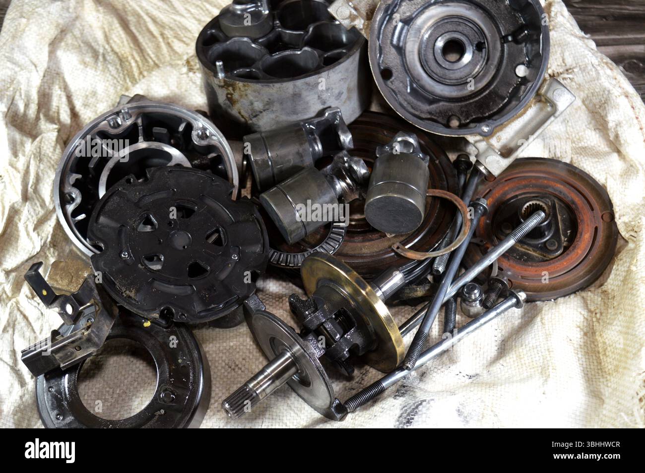 interior parts and details of an old car air conditioner compressor ...