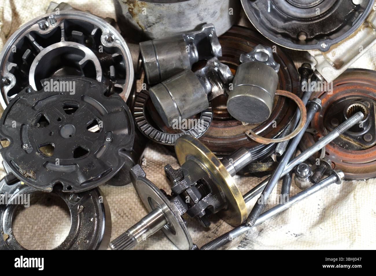 interior parts and details of an old car air conditioner compressor ...