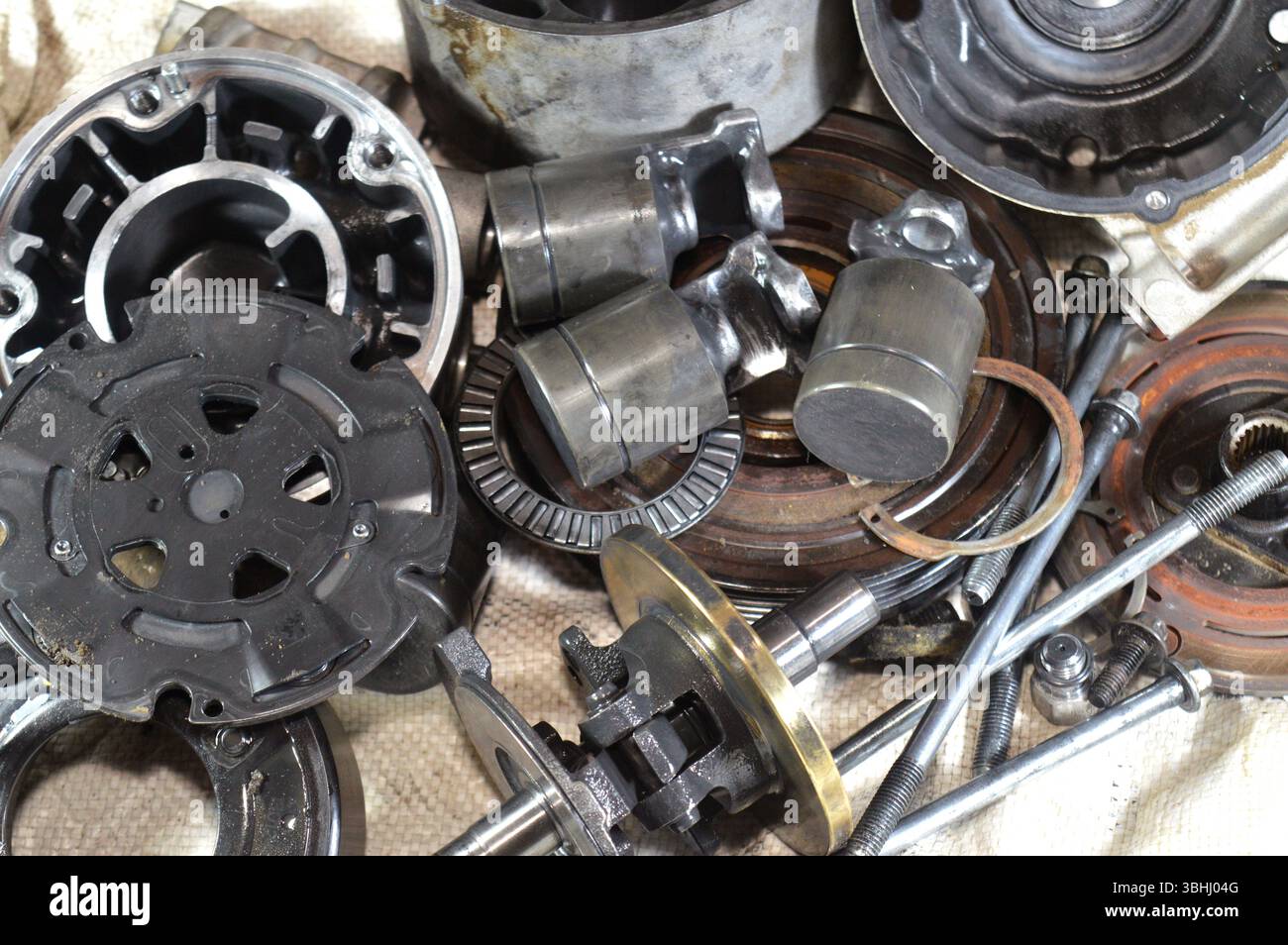 interior parts and details of an old car air conditioner compressor ...
