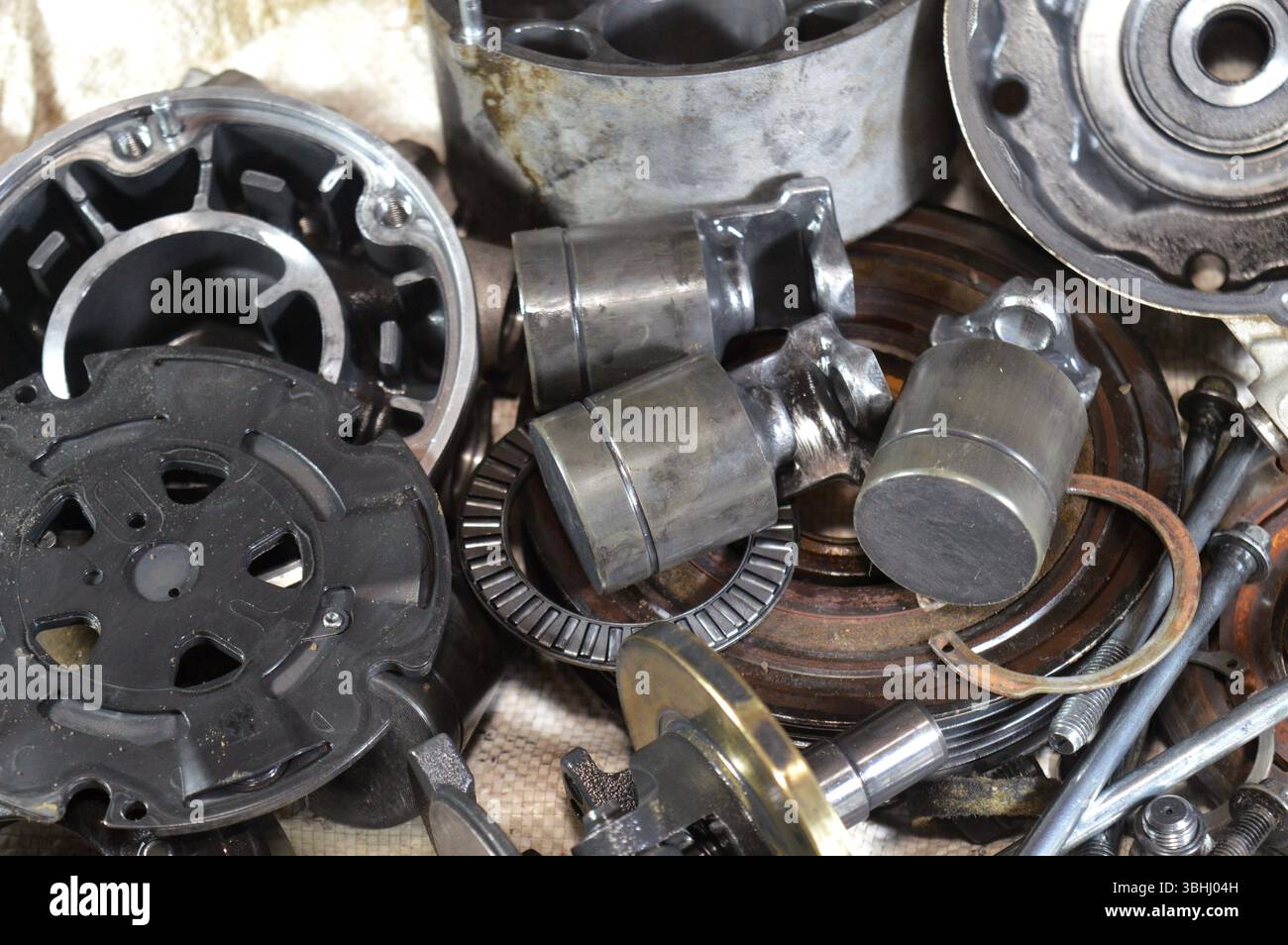 interior parts and details of an old car air conditioner compressor ...