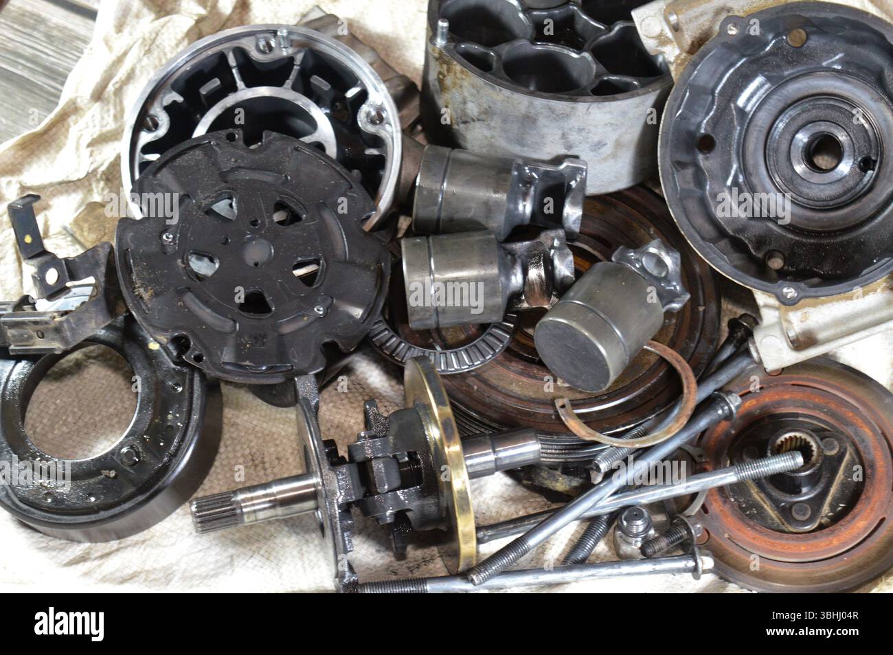 interior parts and details of an old car air conditioner compressor ...