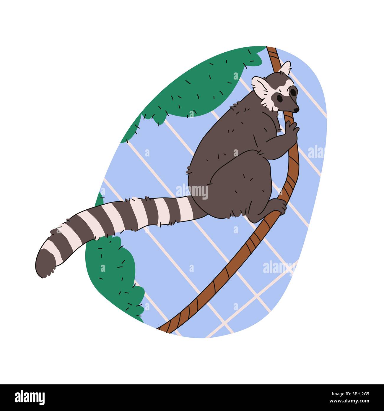 Vector lemur or arboreal primate with long striped tail illustration ...