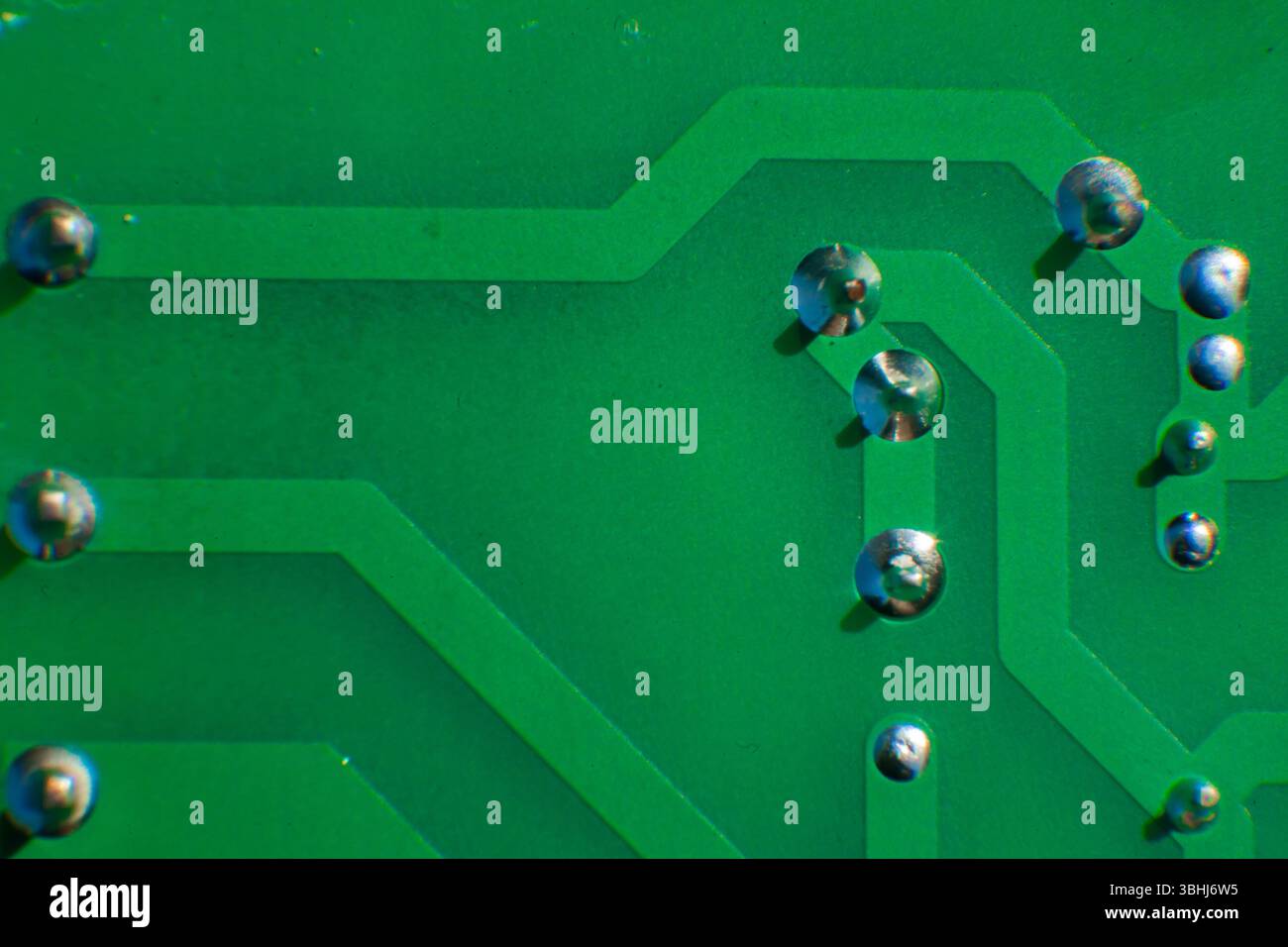 Computer circuit boards in green colors, close-up. Stock Photo