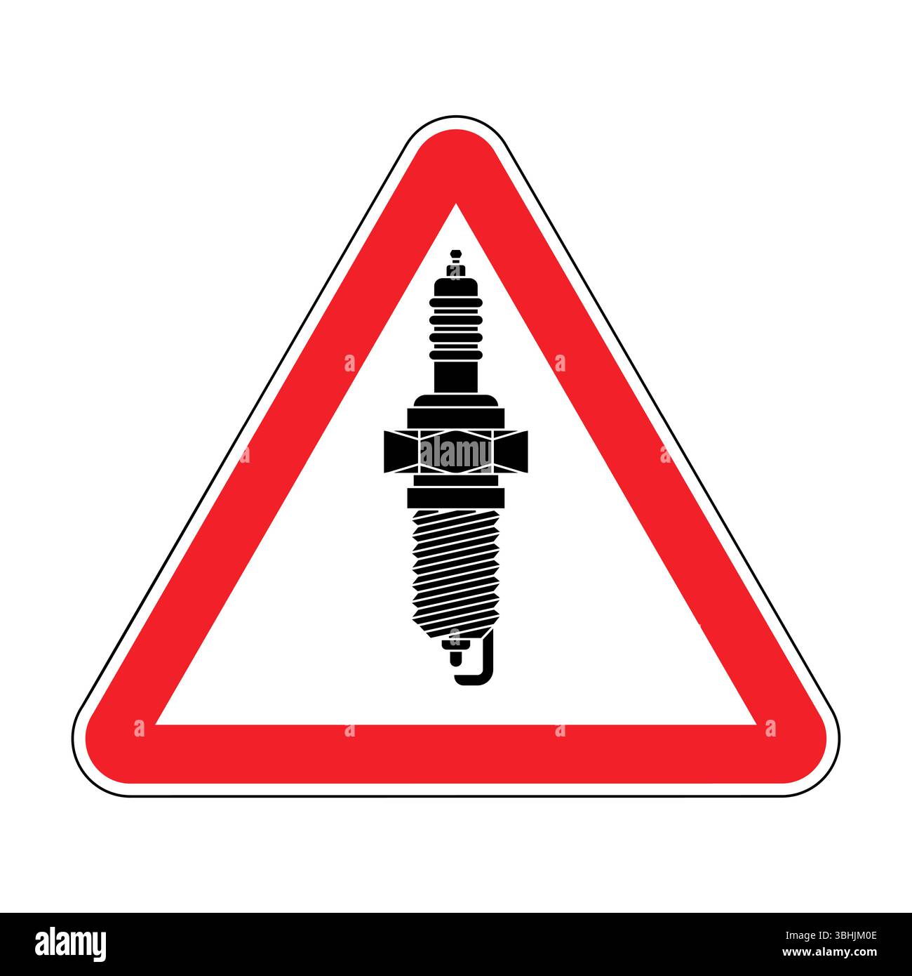 Attention Spark plug. Caution Car accessory. red triangular prohibitory sign for vehicles Stock Vector