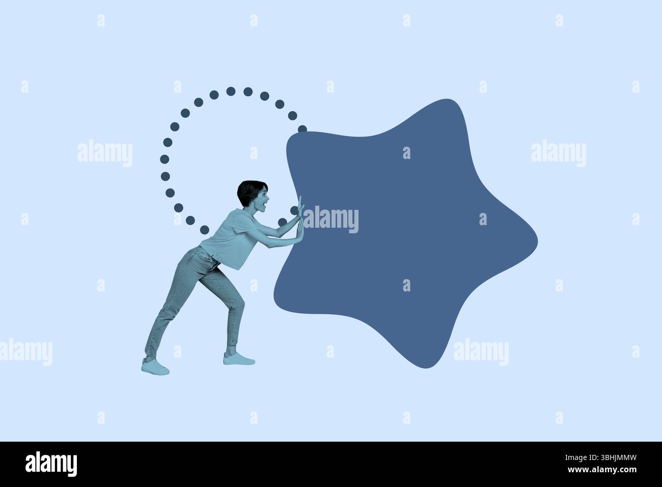 Trend template sketch design 3D photo collage of young lady walk hand ...