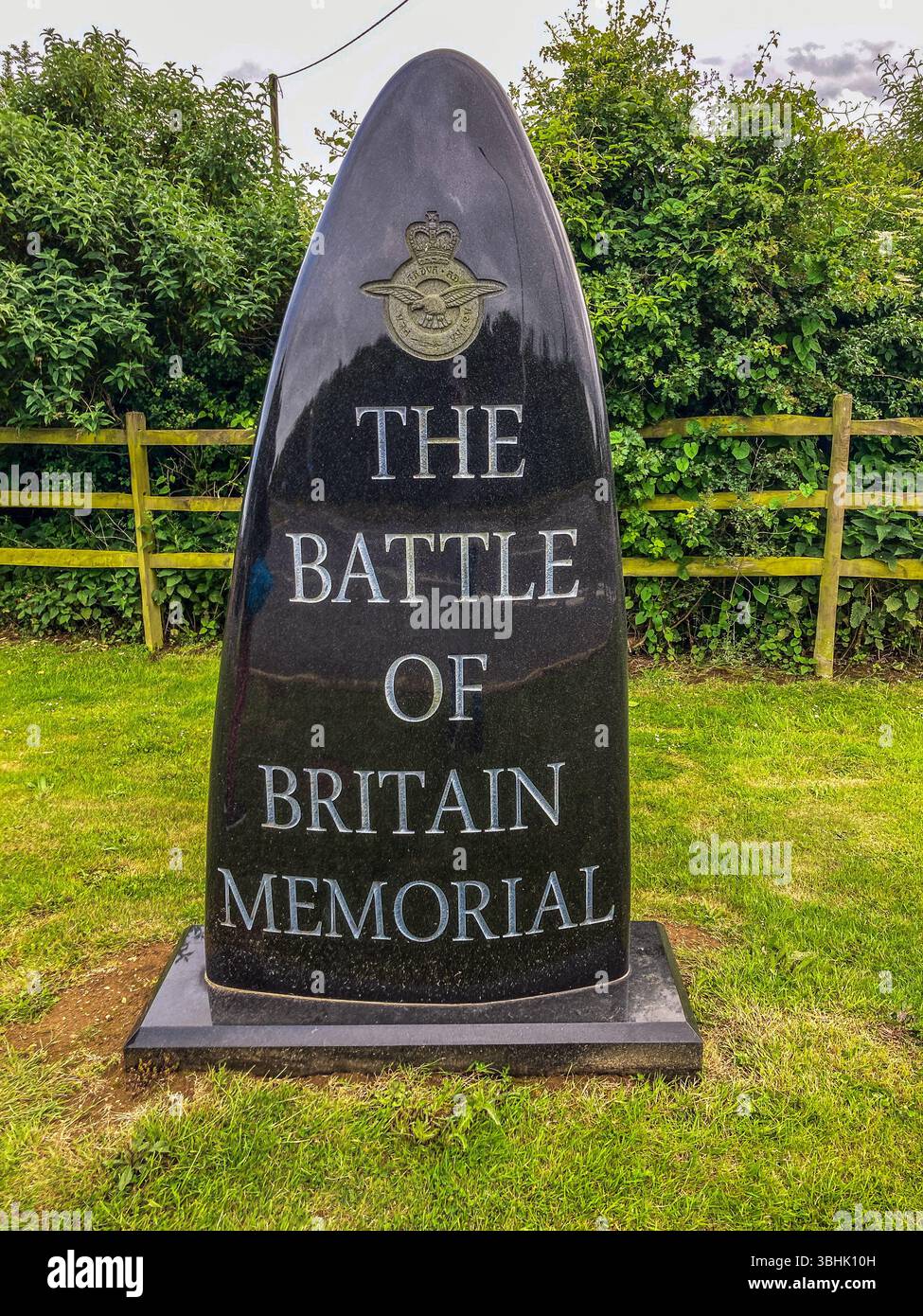 Monument shaped like an aircraft  propeller blade Entrance to the Battle of Britain Memorial on the New Dover Road, Capel-le-Ferne, Folkstone, Kent - Smartphone Captured Stock Image
